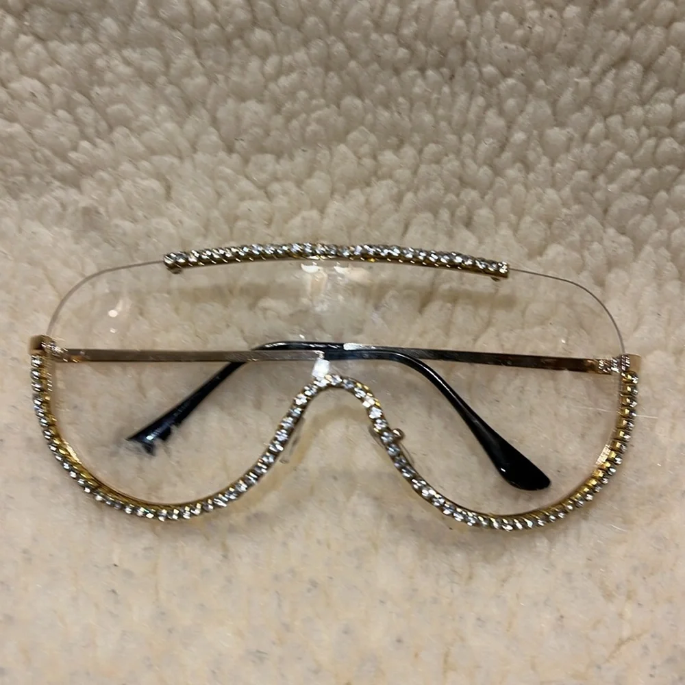 Crystal Embellished Gold and Black Sunglasses